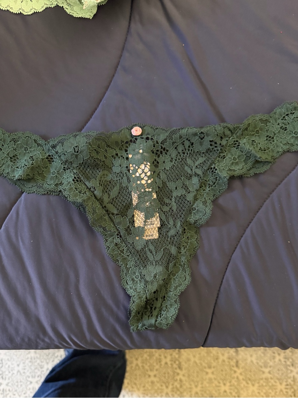 Victoria's Secret Dark Green Lace Thong Panty dream angels